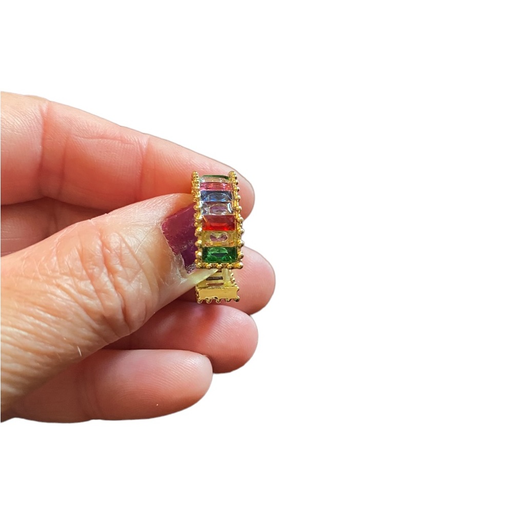 Gold and Colorful Rhinestone Cuff Ring - Picture 7 of 10